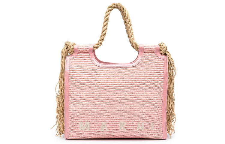 MARNI Cotton With Calfskin Handbag Women's Light Pink