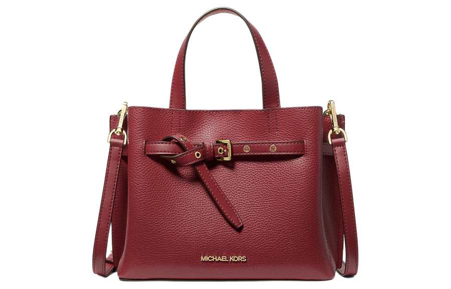 MICHAEL KORS Emilia Litchi Grain Leather Handbag, Shoulder Bag, Crossbody Bag Small Women's Black Cherry