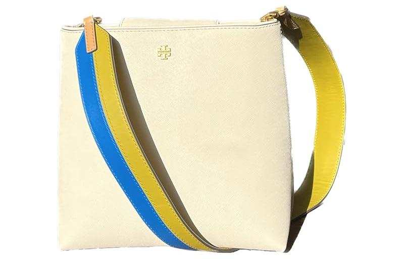 TORY BURCH Emerson Leather Bucket Bag, Shoulder Bag, Crossbody Bag Women's Cream White