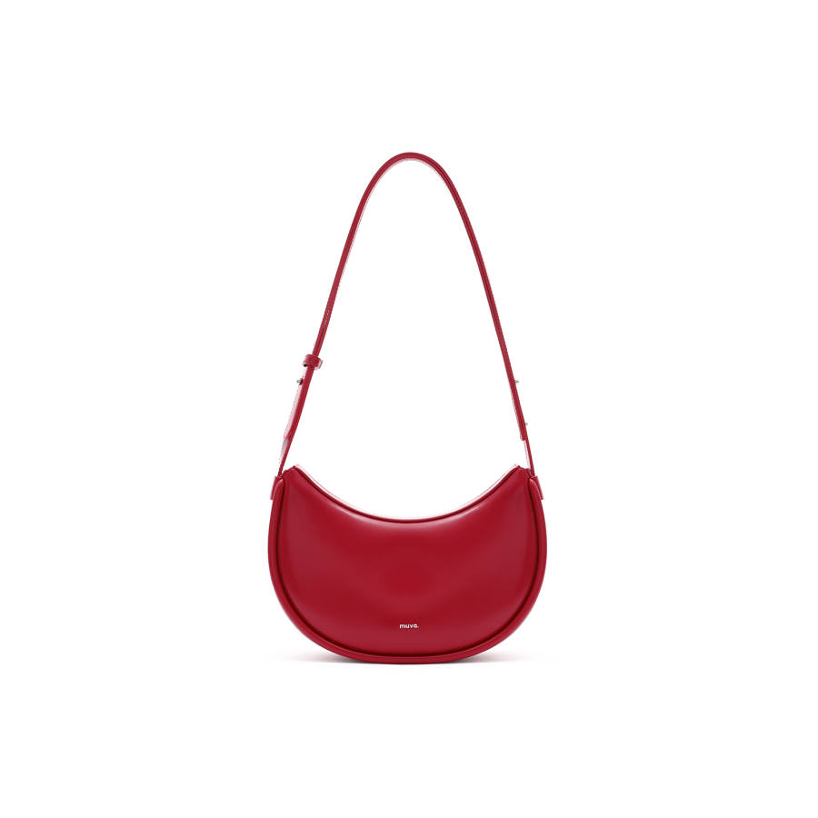 MUVA Cow Leather Shoulder Bag Women's Latte Brown/Party Red/Milkshake White