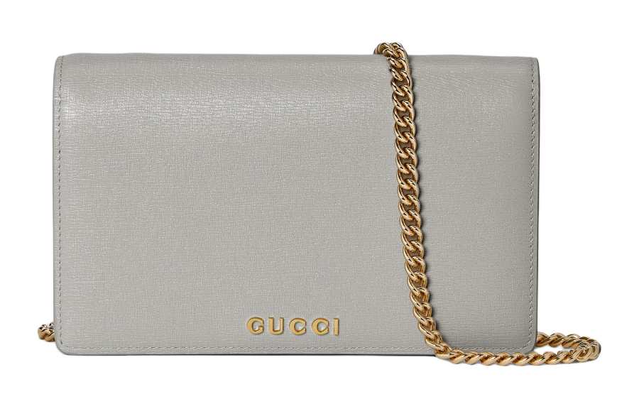 GUCCI Leather Shoulder Bag, Crossbody Bag, Wallet Women's Light Gray