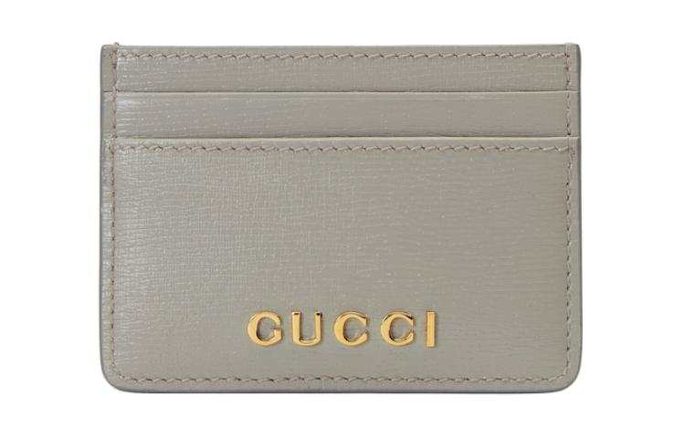 GUCCI Leather Card Holder Women's Light Gray