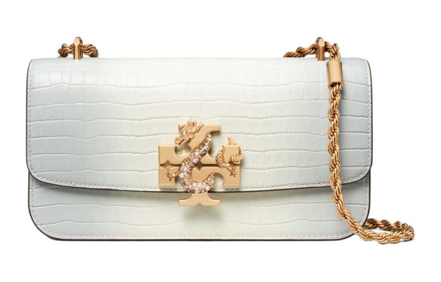 TORY BURCH Cow Leather Handbag, Shoulder Bag Women's Mist Gray & Warm White