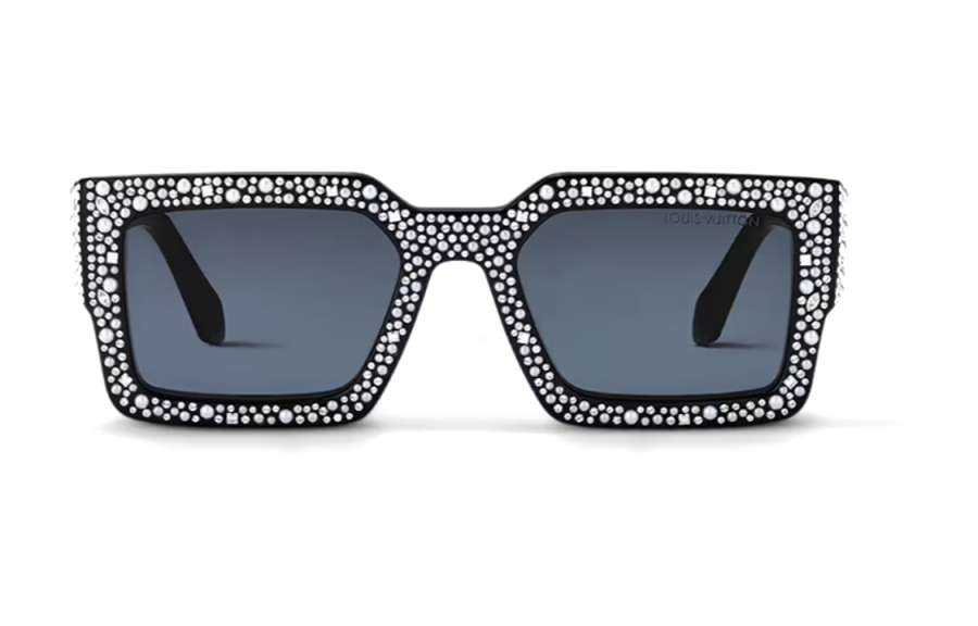 LOUIS VUITTON Metal Acetate Rhinestone, Glass Beads Irregular Shape Sunglasses Men's Black
