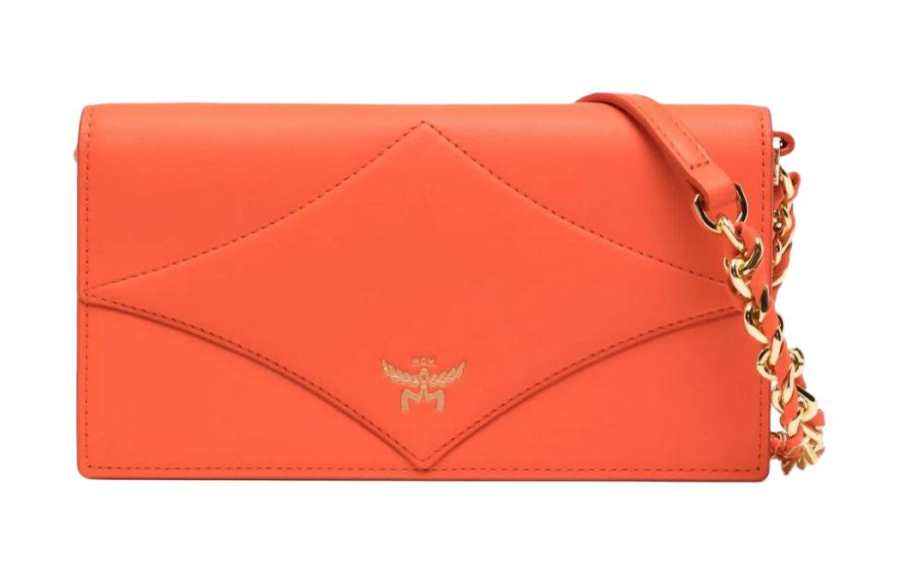 MCM Calfskin Shoulder Bag, Crossbody Bag, Wallet Large Women's Orange