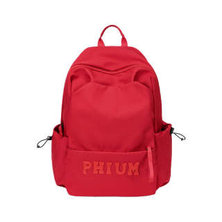 POY Minimalist Style Nylon Fabric Backpack Large Unisex Race Red
