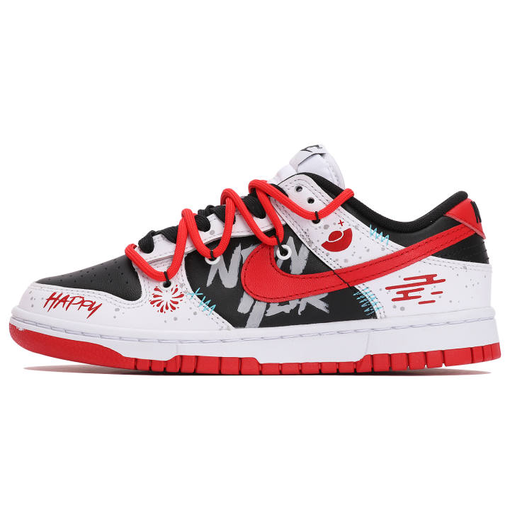 Nike Nike Dunk Slip Resistant Cushioning Low top Skateboard Shoes Unisex Red White Black
