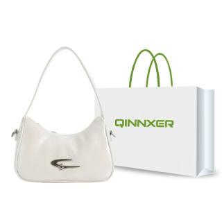QINNXER Pu Crescent Bag, Crossbody Bag, Shoulder Bag Regular Women's Ecru/Silver/Black