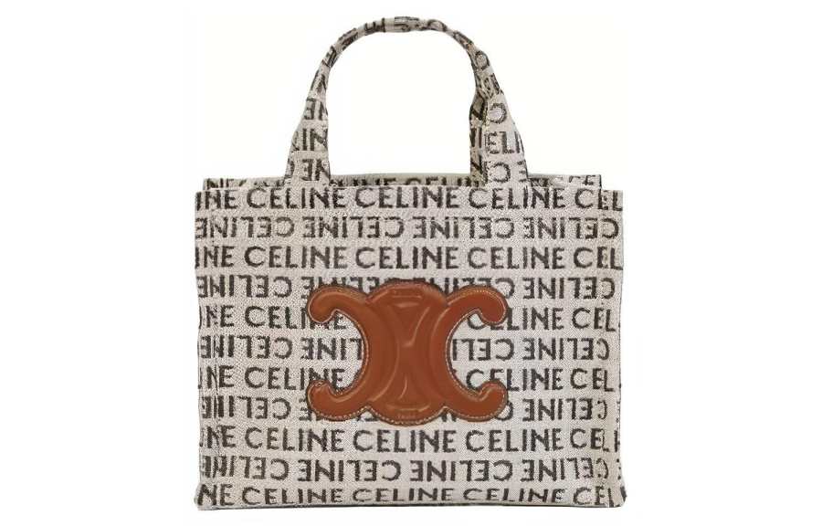 CELINE Cabas Thais Canvas With Leather Handbag Women's Beige & Brown