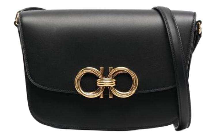 FERRAGAMO Leather Saddle Bag, Shoulder Bag, Crossbody Bag Women's Black