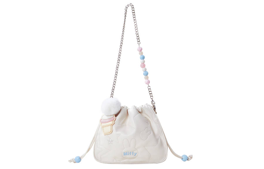 Miffy Synthetic Leather Shoulder Bag, Bucket Bag, Chain Bag, Crossbody Bag Regular Women's White/Pink