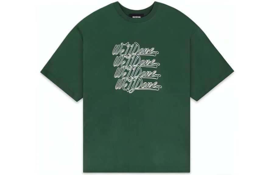 WE11DONE T Shirts Men's Green Crew Neck Moderate Straight Fit