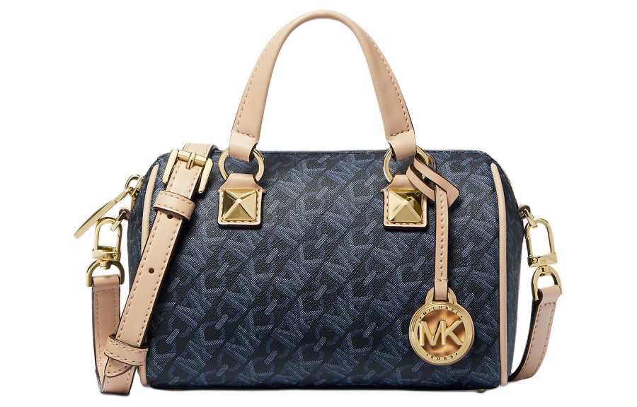 MICHAEL KORS Grayson Coated Canvas Boston Bag, Handbag, Shoulder Bag, Crossbody Bag Small Women's Dark Blue