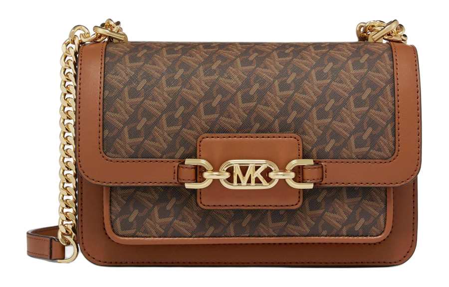 MICHAEL KORS Heather Artificial Leather Handbag, Shoulder Bag Women's Dark Brown & Acorn Brown