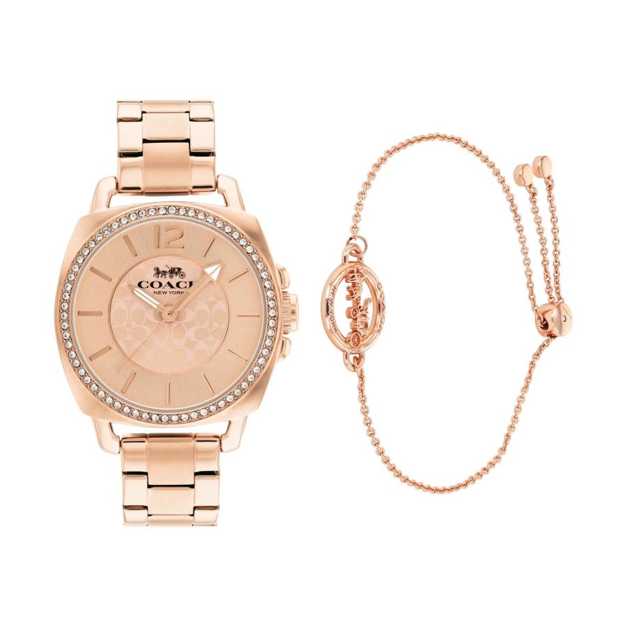 COACH Wrist Watches Quartz Movement Stainless Steel Strap 34mm Gold Dial Women's Watch Water Resistant For Everyday Use