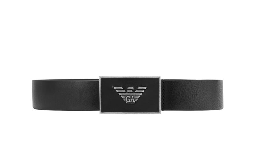 EMPORIO ARMANI Cow Leather Belts Men's Black Width 3.5cm