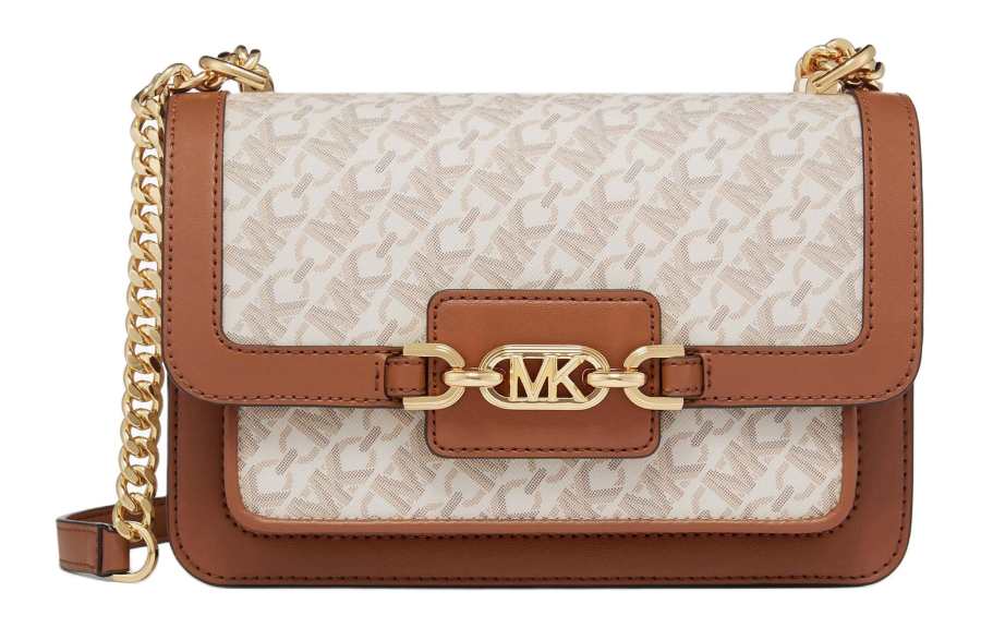 MICHAEL KORS Heather Artificial Leather Handbag, Shoulder Bag Large Women's Vanilla White & Acorn Brown