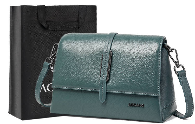 AOKANG Cow Leather With Synthetic Leather Crossbody Bag, Shoulder Bag Women's Pearl Blue/Classic Black