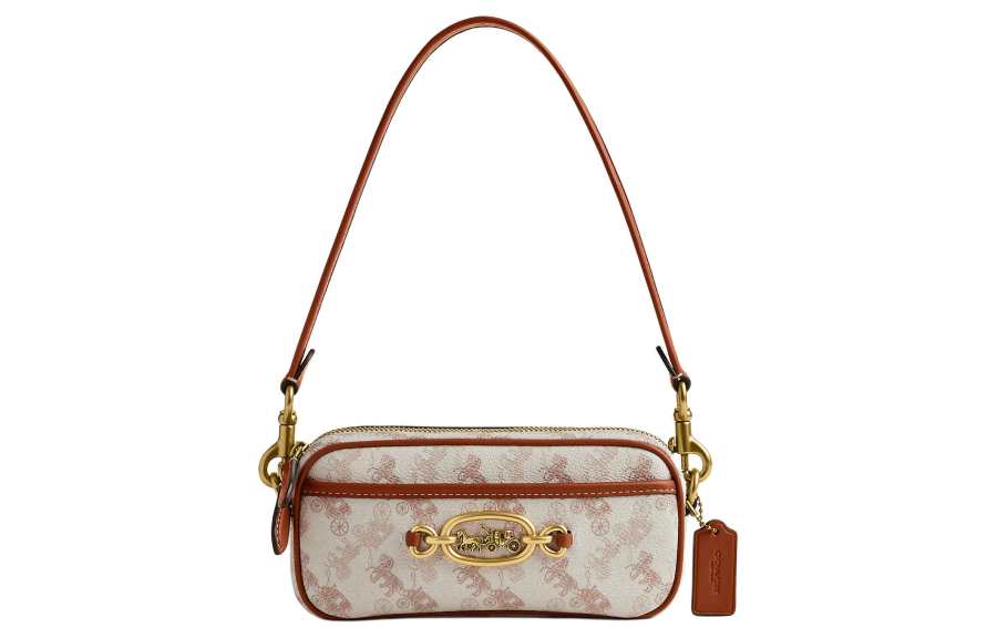 COACH Coated Canvas Handbag, Shoulder Bag Small Women's Chalk Polished Amber