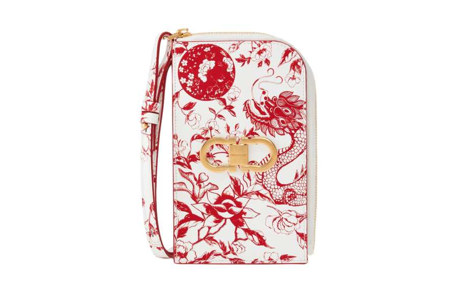 Ferragamo FERRAGAMO Gancini Cow Leather Cell Phone Pouch, Shoulder Bag, Crossbody Bag, Wallet Women's White & Red