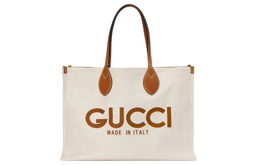GUCCI Cotton Linen Blend Canvas Tote Bag, Shopping Bag, Handbag Women's Beige