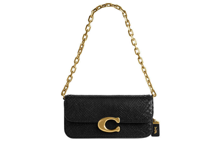 COACH IDOL Python Skin Baguette Bag, Portable Crossbody Bag, Shoulder Bag Medium Women's Black