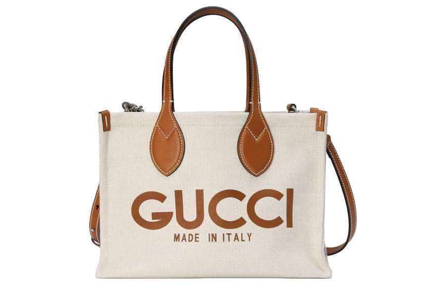 GUCCI Cotton Linen Blend Canvas Tote Bag, Shopping Bag, Handbag, Canvas Bag Mini Women's Beige