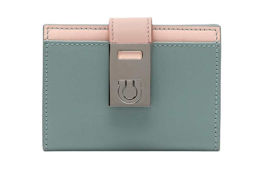FERRAGAMO Cow Leather Card Holder Women's Blue & Pink