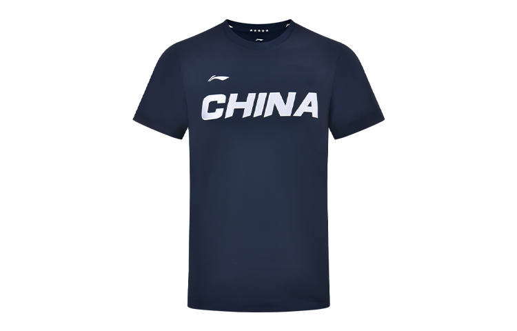 Li-Ning Li Ning T Shirts Men's Ink Blue Crew Neck Moderate