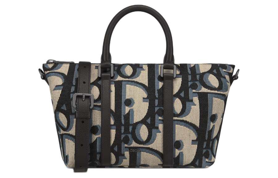 DIOR Oblique Printed Fabric Shoulder Bag, Crossbody Bag, Handbag Men's Beige & Black