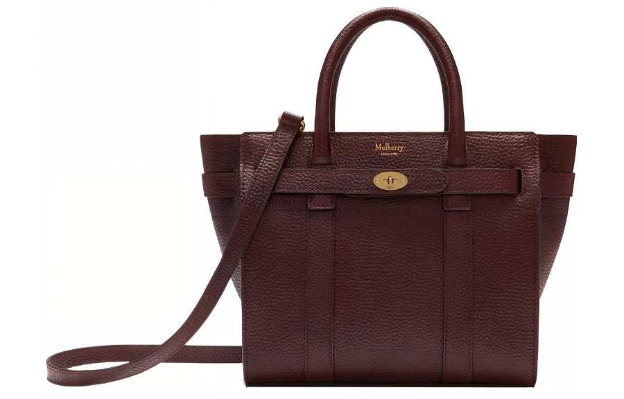 Mulberry Bayswater Grain Cow Leather Shoulder Bag, Crossbody Bag, Handbag Mini Women's Burgundy