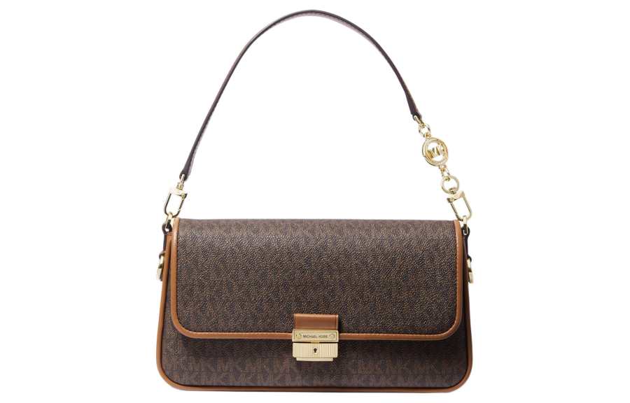 MICHAEL KORS Bradshaw Cow Leather Baguette Bag, Shoulder Bag, Handbag Women's Dark Brown & Acorn Brown