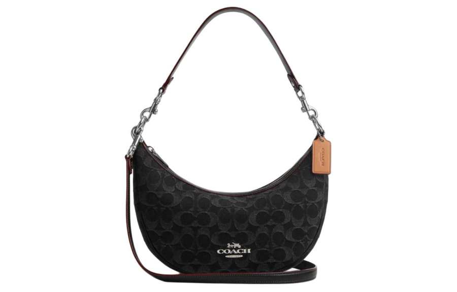 COACH Aria Denim Crescent Bag Shoulder Bag Medium Women's Black