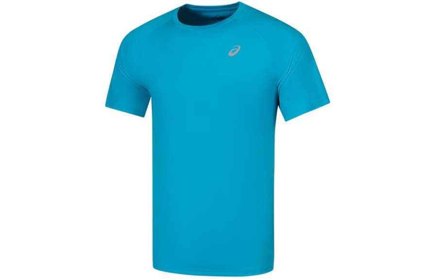 ASICS T Shirts Men's Blue Crew Neck Moderate Straight Fit