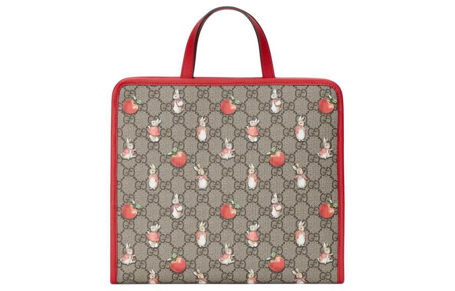 GUCCI Peter Rabbit™ Collaboration Canvas Tote Bag, Shopping Bag, Handbag Kids' Ebony & Green & Red