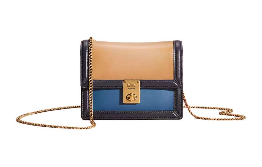 COACH Hutton Refined Calfskin Shoulder Bag, Fanny Pack Small Women's Brass & Lake Multicolor
