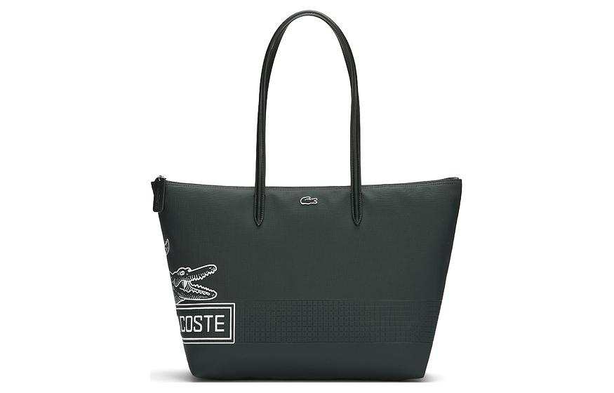 LACOSTE PVC Tote Bag, Shopping Bag, Shoulder Bag, Handbag Large Women's Dark Green