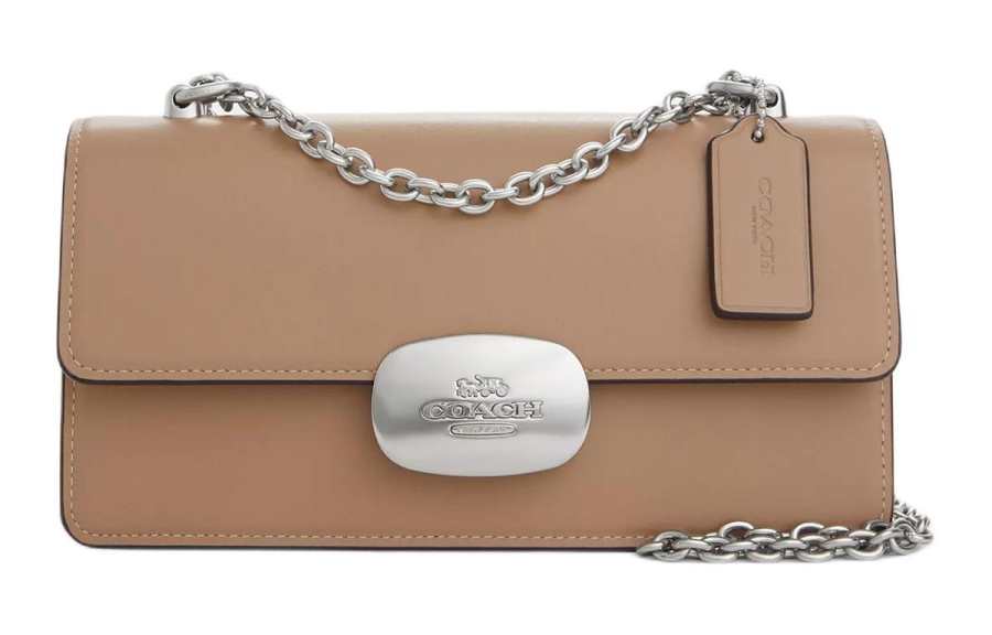 COACH Eliza Calfskin Shoulder Bag, Crossbody Bag Medium Women's Silver & Taupe