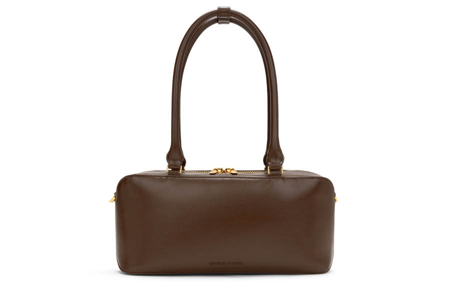 CHARLES&KEITH PU Synthetic Leather Shoulder Bag, Portable Small Square Bag Medium Women's Dark Brown Dark Brown/Oat