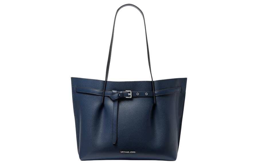 MICHAEL KORS Emilia Litchi Grain Leather Tote Bag, Shopping Bag, Handbag, Shoulder Bag Women's Marine Blue