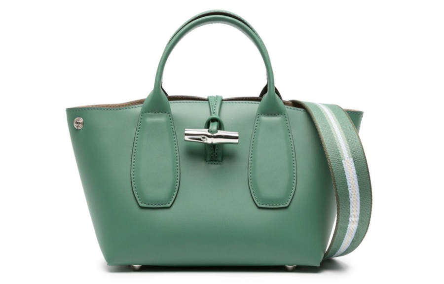 LONGCHAMP Le Roseau Calfskin Shoulder Bag, Crossbody Bag, Handbag Small Women's Sage Green