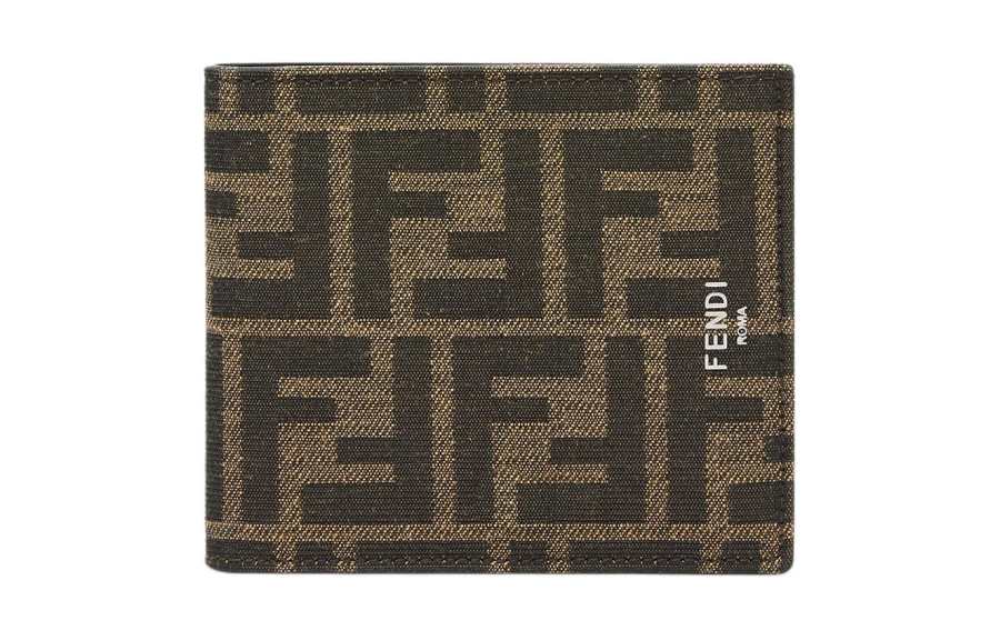 FENDI Jacquard Fabric With Leather Wallet Men's Brown