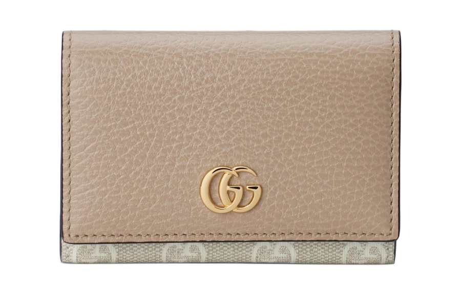 GUCCI GG Marmont Canvas With Leather Card Holder Women's Oat