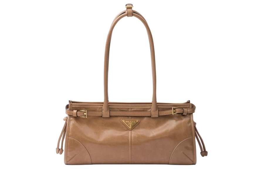 PRADA Bonnie Leather Handbag, Shoulder Bag Medium Women's Cameo Brown