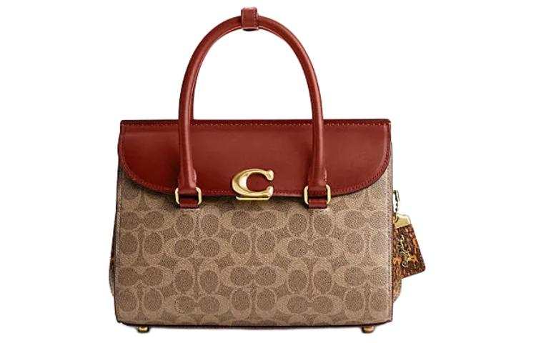COACH Broome PVC With Leather And Snake Skin Crossbody Handbag Medium Women's Brown & Yellow & Rusty Red