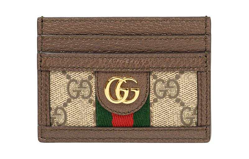 GUCCI Ophidia Canvas With Leather Card Holder Card Holder Unisex Ebony & Brown