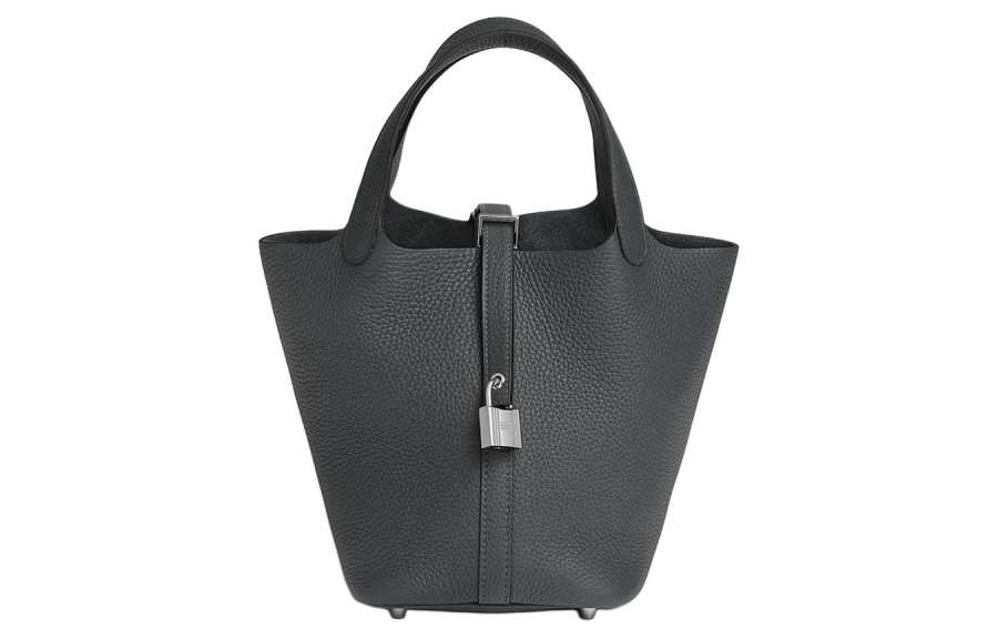 HERMES Picotin Lock Clemence Bullock Leather Basket Bag, Bucket Bag, Handbag 18 Women's H0 Gris Misty Gray