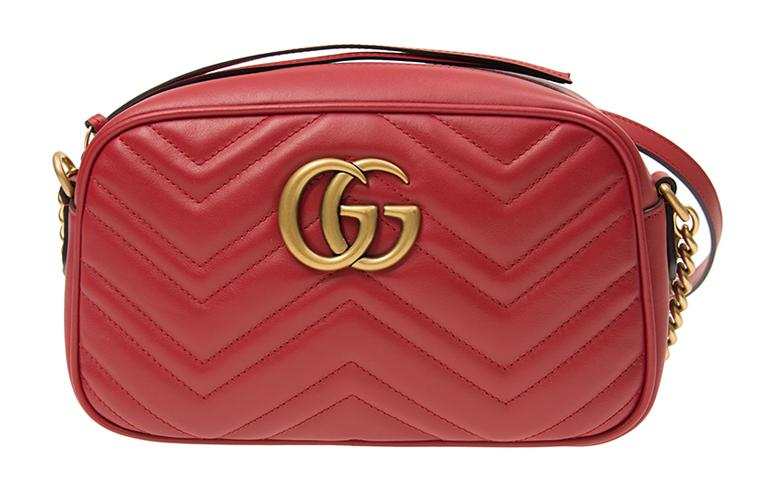 GUCCI GG Marmont Quilted Leather Shoulder Bag Small Women's Red