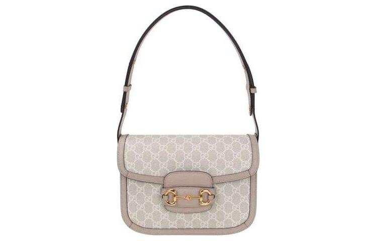 GUCCI Horsebit 1955 Canvas With Leather Saddle Bag, Handbag, Shoulder Bag, Crossbody Bag Small Unisex Beige & White
