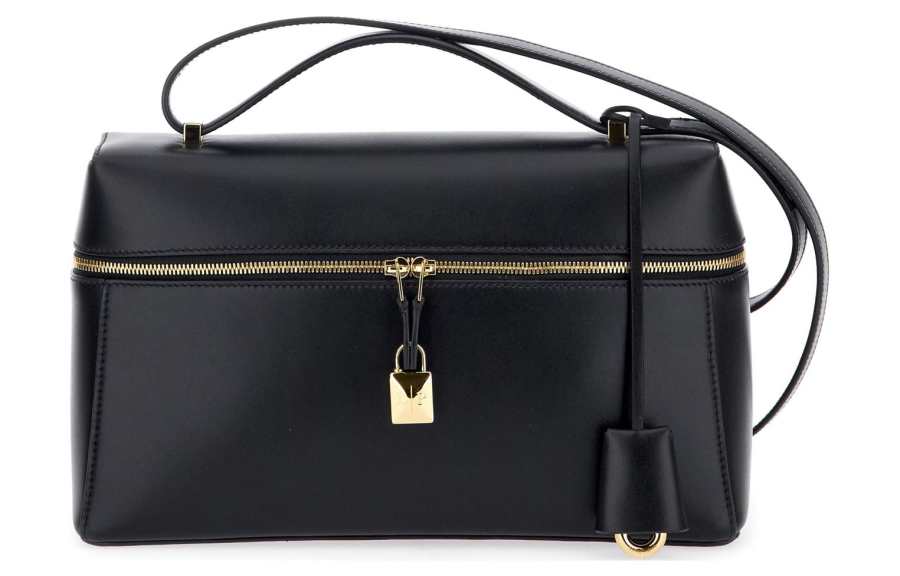 Loro Piana Extra Bag Cow Leather Makeup Box Bag Handbag, Crossbody Bag Women's Black